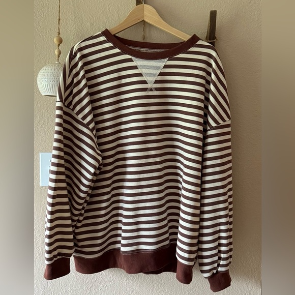 Anrabess Women Striped Oversized Sweatshirt Long Sleeve Crew Neck - Picture 1 of 3